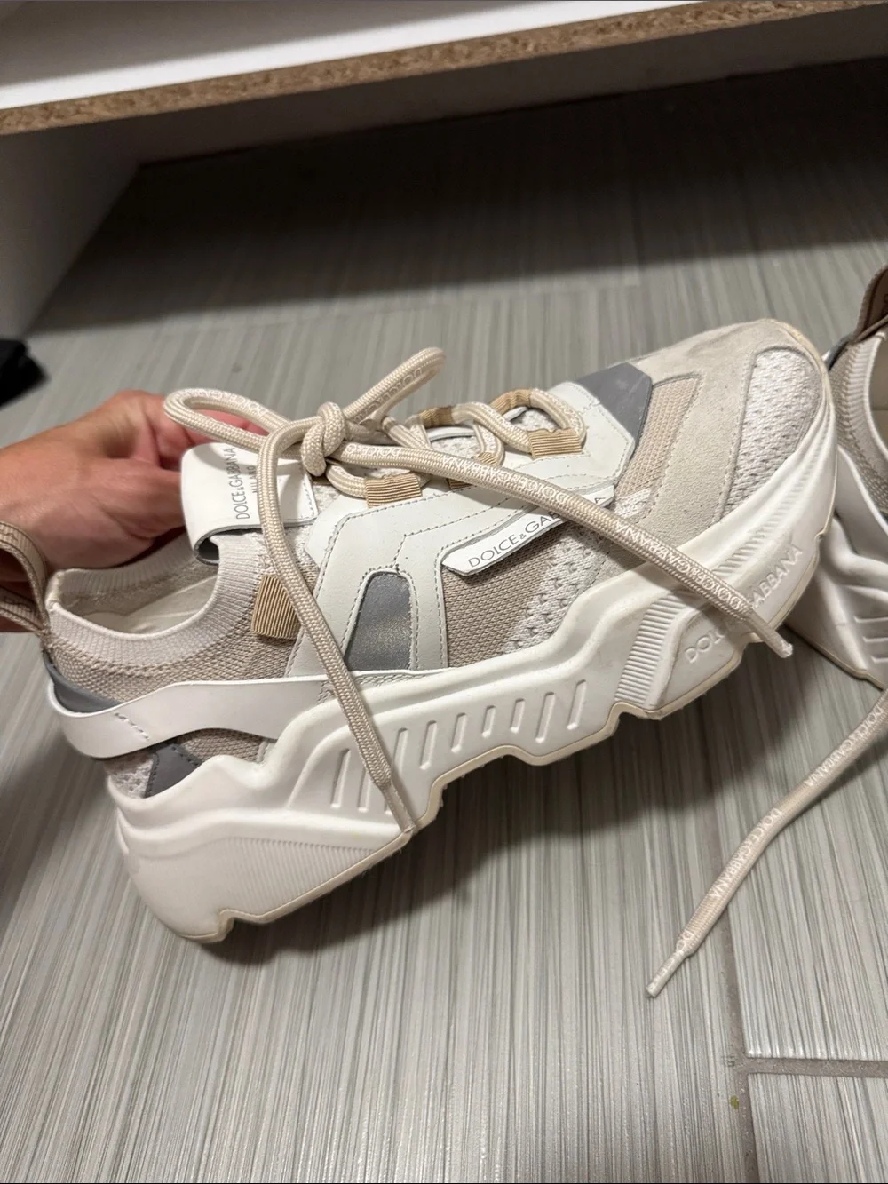 Dolce & Gabbana Beige, White and Gray Women's Chunky Sneaker